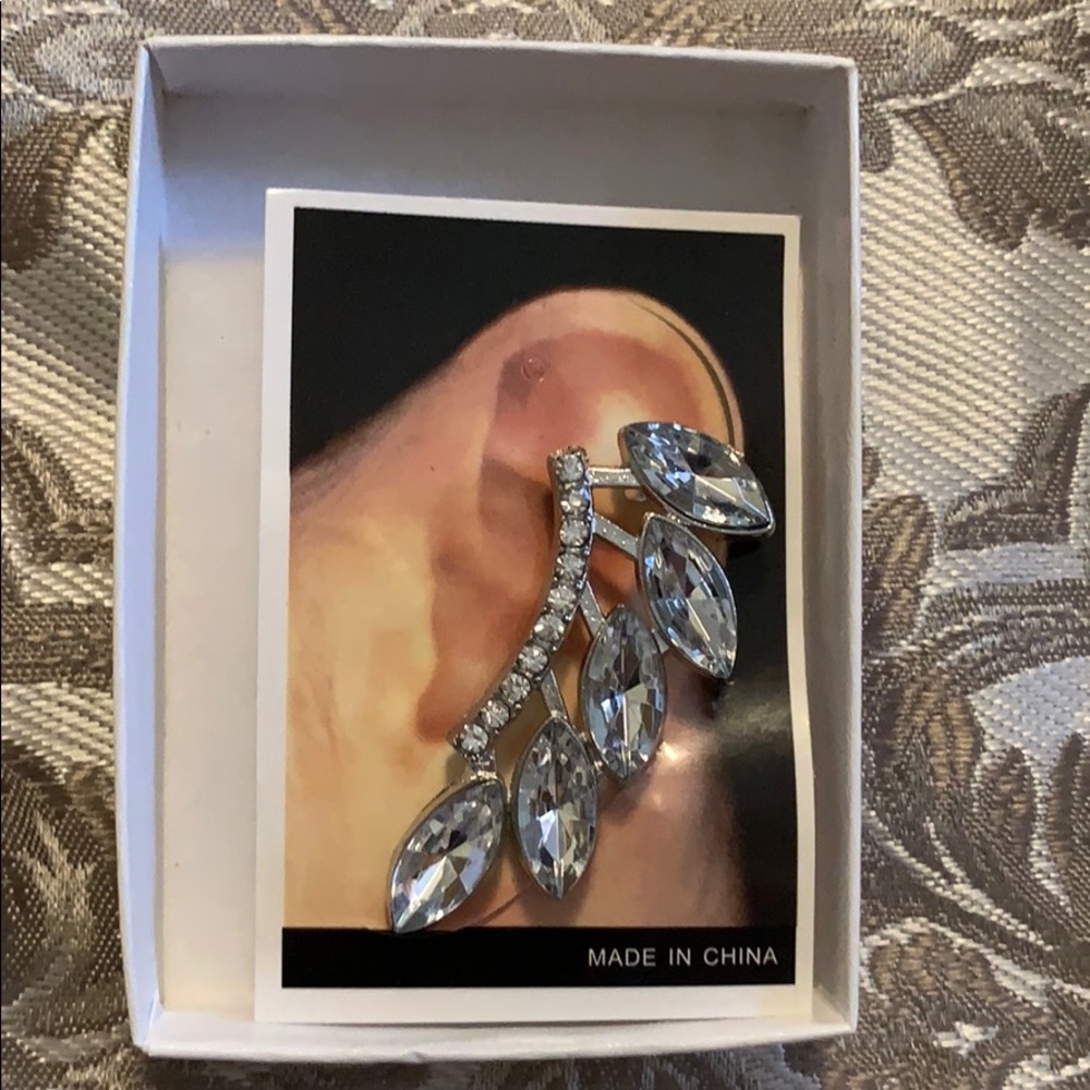 Silver Tone & Rhinestone Earring/Ear Cuff - Picture 2 of 3